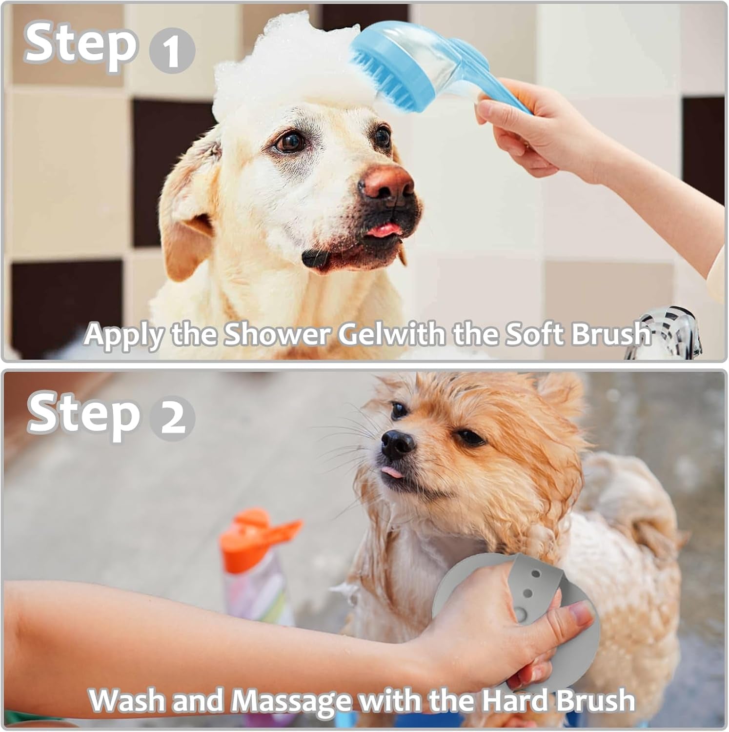 (6 Pcs)  Pet Grooming Bath Massage Brush with Soap and Shampoo Dispenser Soft Silicone Bristle for Long Short Haired Dogs Cats Shower
