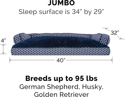 Pillow Dog Bed for Large Dogs W/ Removable Bolsters & Washable Cover - Plush & Woven Decor Comfy Couch Sofa - Diamond Blue, Jumbo/Xl